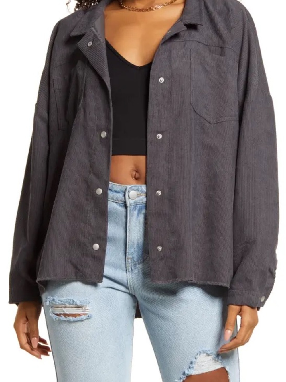 bp OVERSIZED CORDUROY SHIRT JACKET IN GREY ODYSSEY